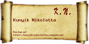 Kunyik Nikoletta névjegykártya